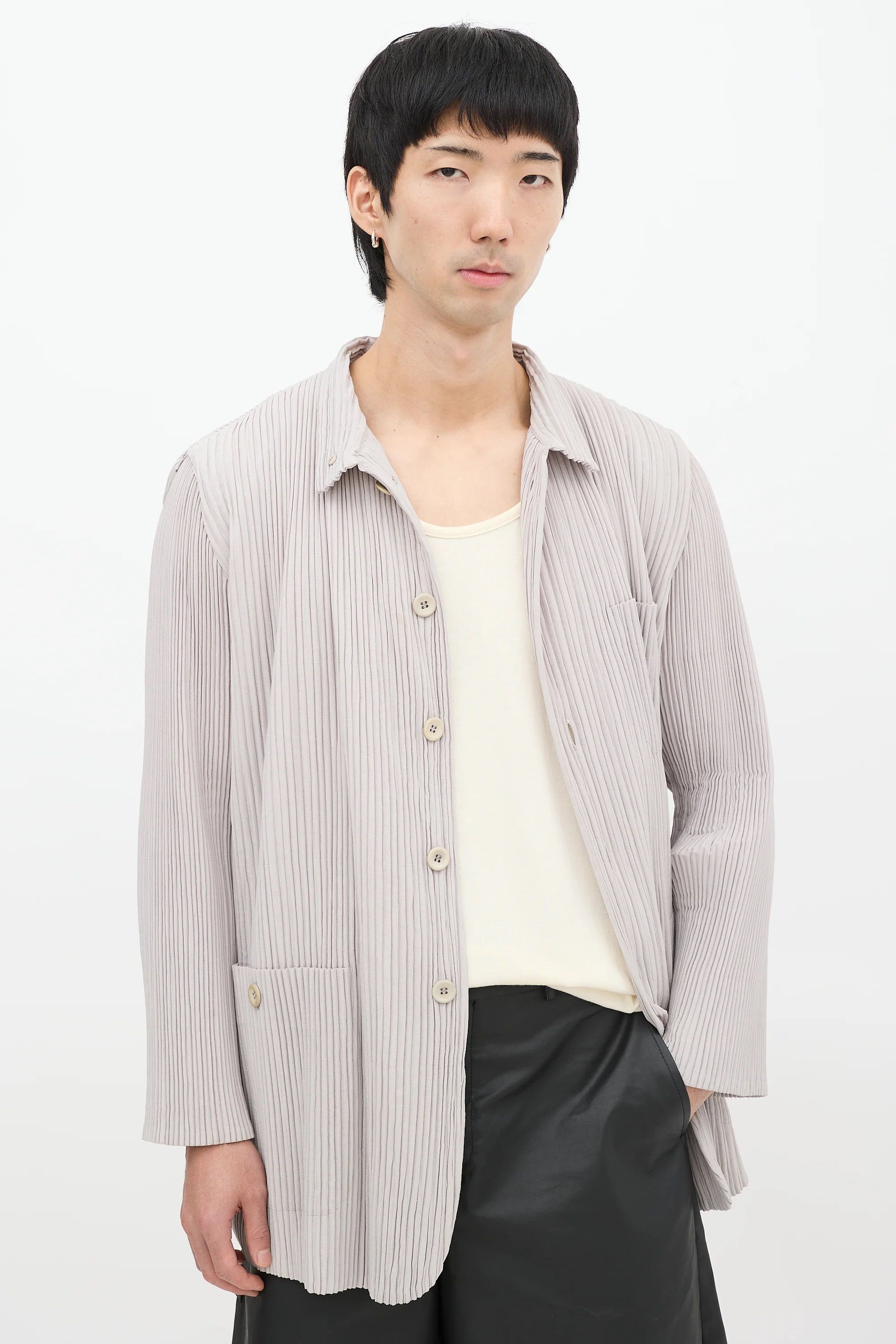 Issey Miyake Issey Miyake Taupe Grey Pleated Three Pocket Jacket Size US L / EU 52-54 / 3 - 9 Thumbnail