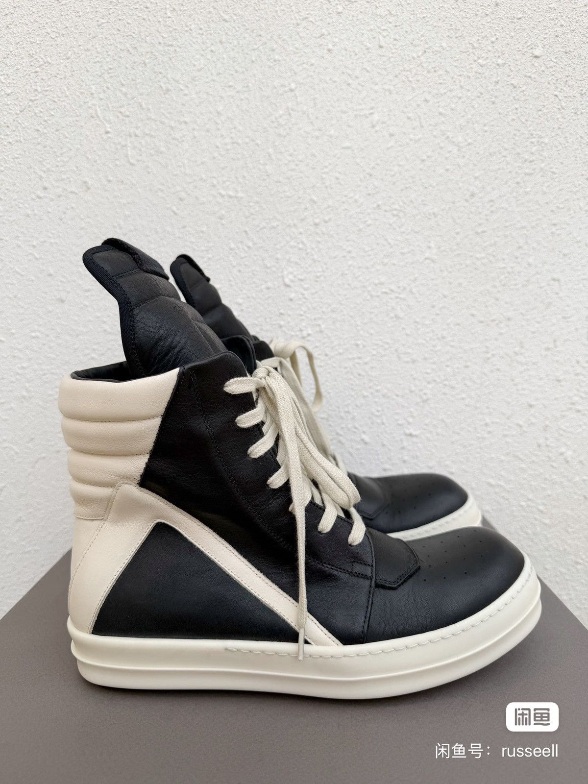 Rick Owens Rick Owens high-top Geobasket sneakers in black and white Size US 7 / EU 40 - 1 Thumbnail