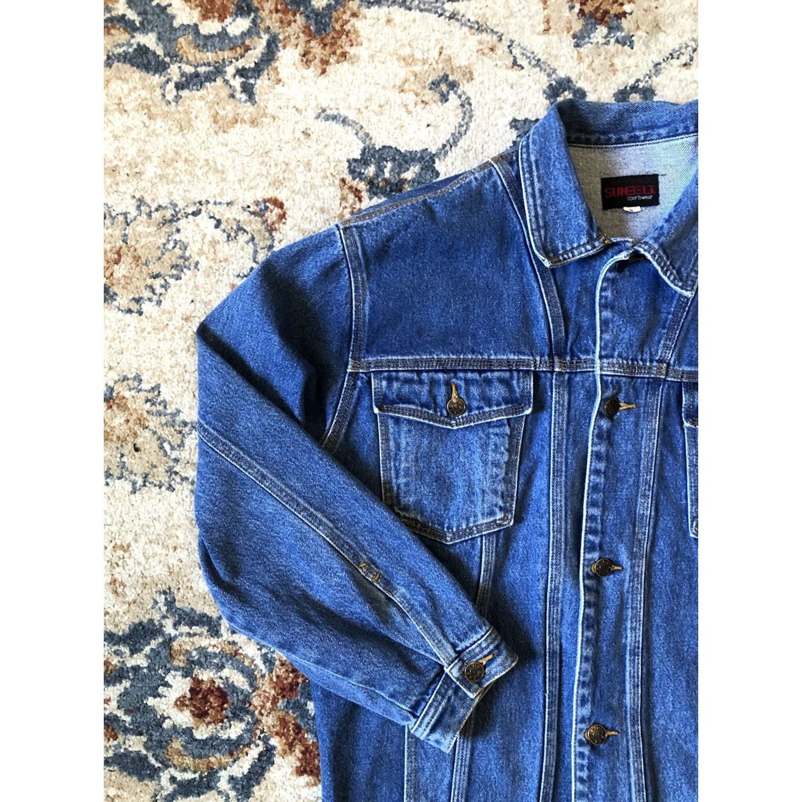 Denime VINTAGE Sunbelt Sportswear Denim Jacket Mens Large Blue Long Pockets Buttons Biker Cotton Shirt/Coat Size US L / EU 52-54 / 3 - 3 Thumbnail