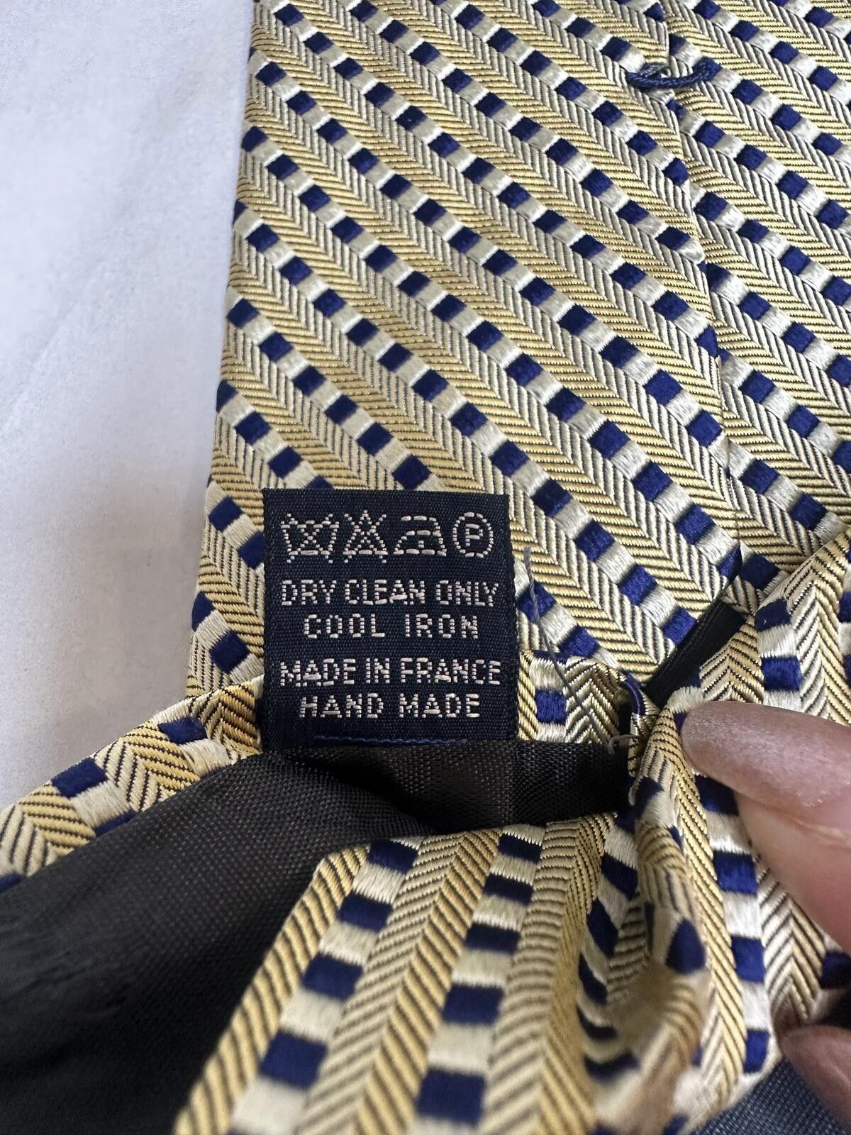 Faconnable Faconnable 100% silk tie gold/navy/white micro geometric Size ONE SIZE - 4 Thumbnail