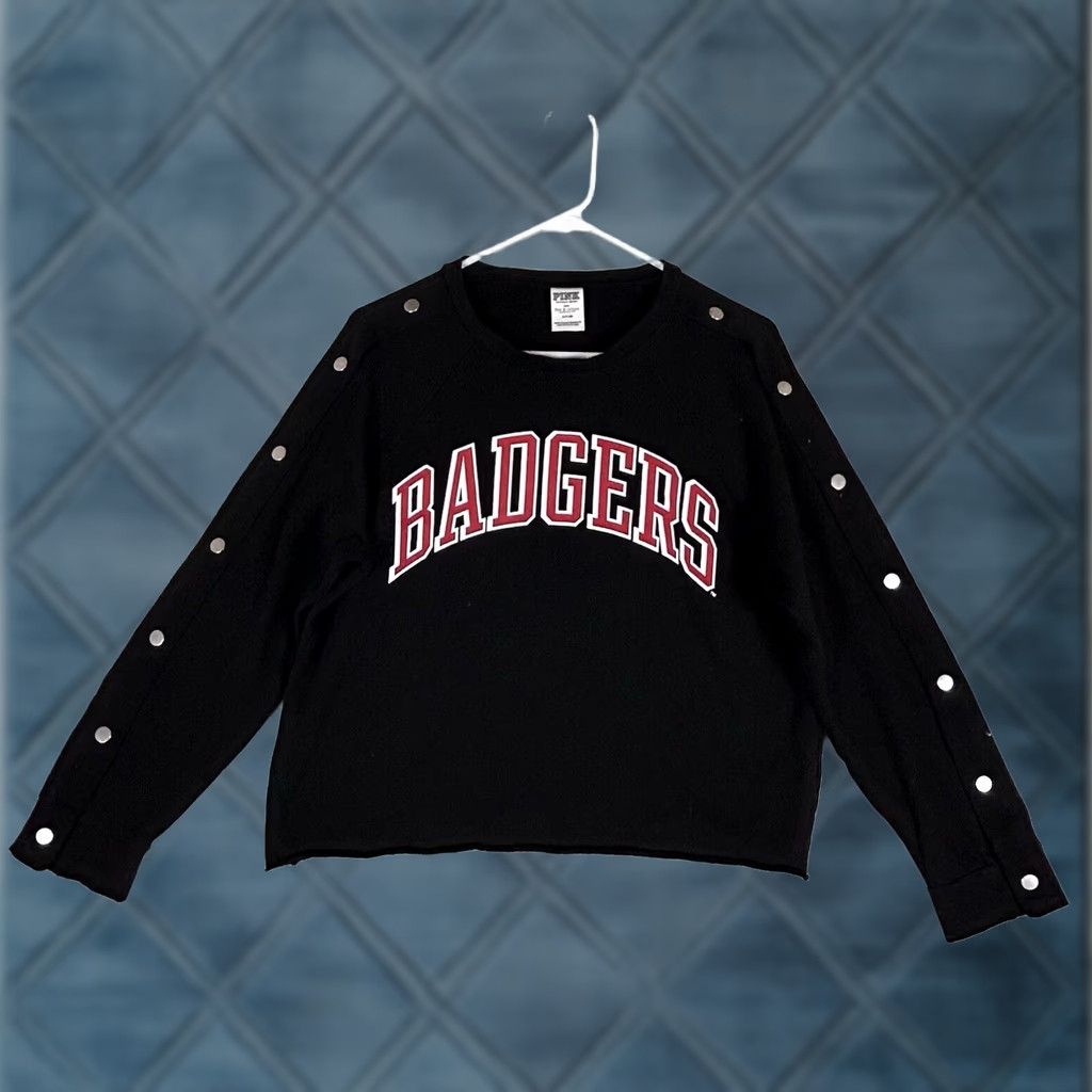 Pinko PINK Wisconsin Badgers Sweatshirt Womens Small Black Snap Button Sleeves Casual Size S / US 4 / IT 40 - 1 Thumbnail