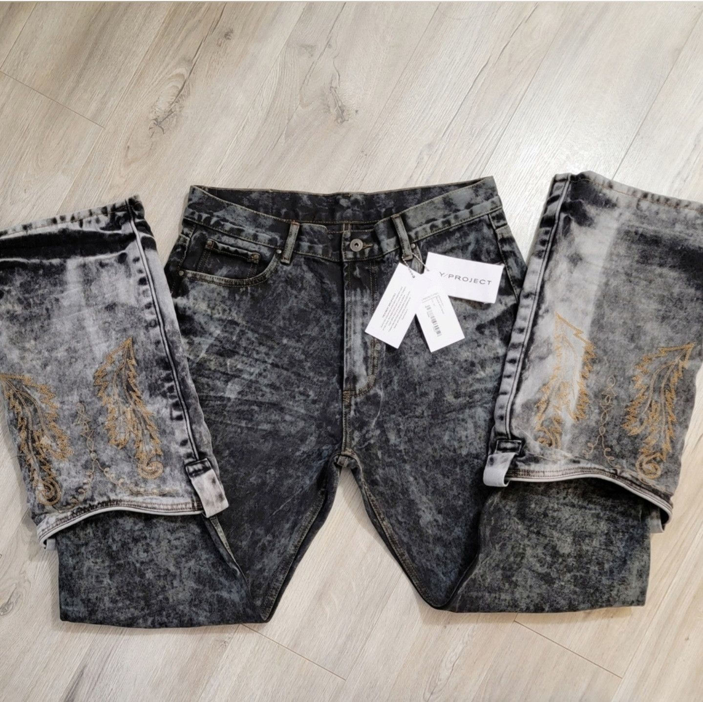Y/Project Y/Project Unisex Cowboy Cuff Jeans Black Acid Wash sz 32 Size US 32 / EU 48 - 2 Thumbnail