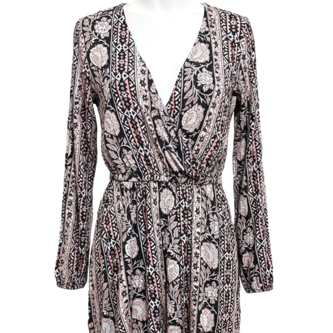 Billabong Billabong Dress Junior M Pink Long Sleeve Floral Faux Wrap Boho Hippie Surf Dress Jrs M Pink Floral Bohemian Summer Women's Size M / US 6-8 / IT 42-44 - 2 Thumbnail