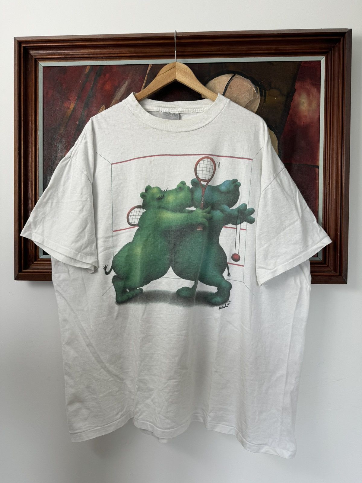 Vintage Vintage 90s Happy Hippo Print Animal Tee Made In USA Rare Size US XXL / EU 58 / 5 - 1 Thumbnail