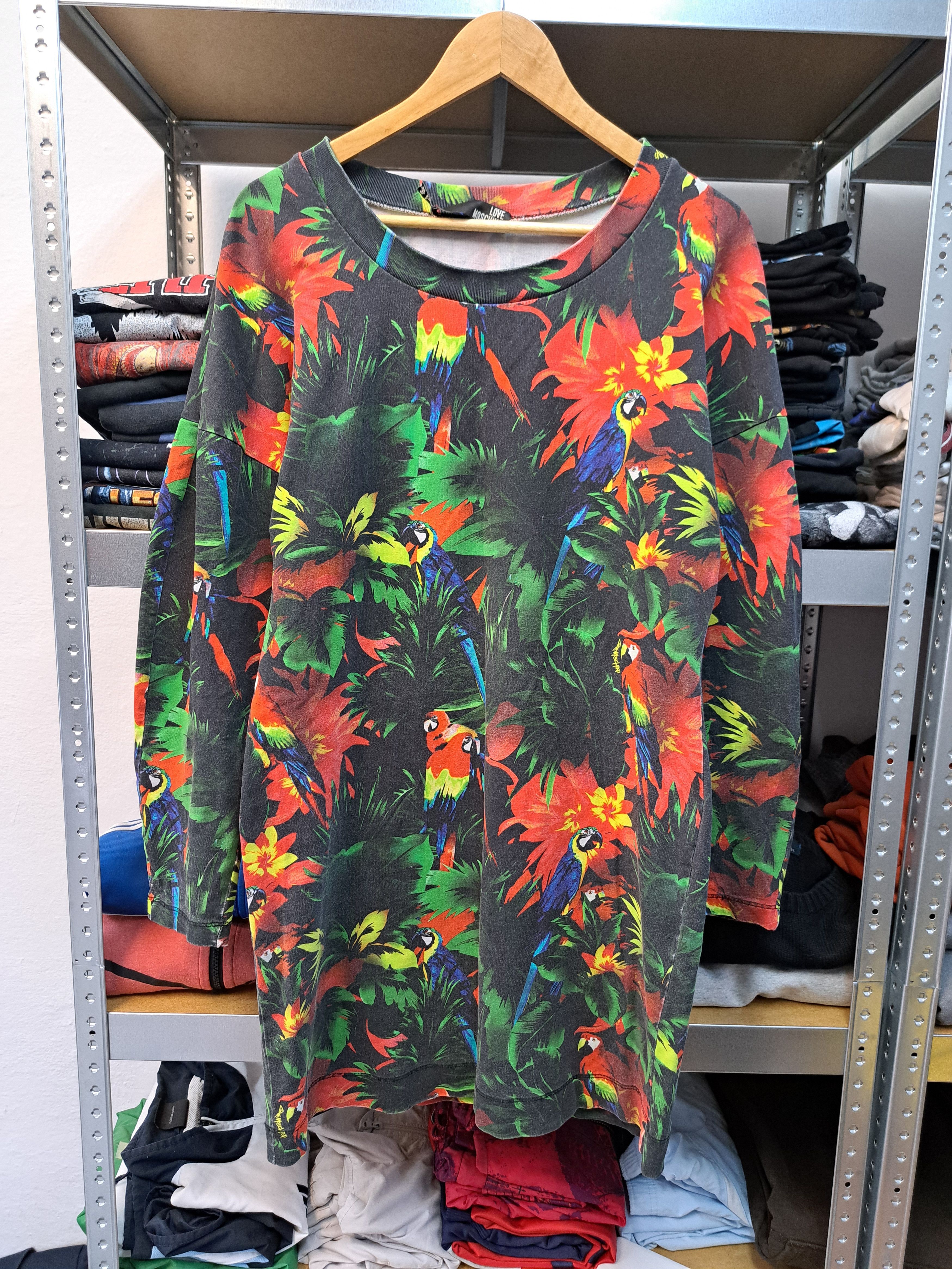 Moschino Love Moschino Fullprint Floral Parrots Midi Dress Size L / US 10 / IT 46 - 1 Thumbnail