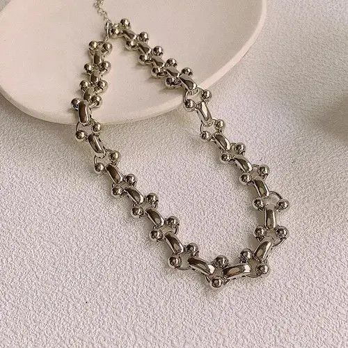 VIBE Ball Chain Chrome Necklace Spike Post Grunge Punk Chain Size ONE SIZE - 4 Thumbnail
