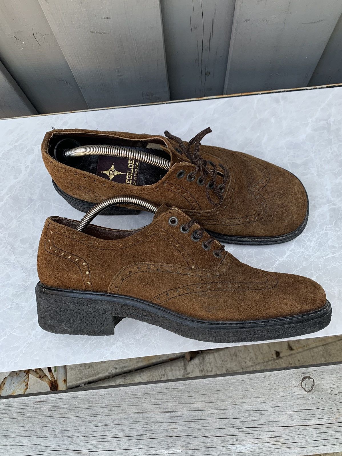Dr. Martens × Other × Vintage 1970s Suede Brogues Vintage Square Toe Boots Heel Derby 10 Size US 9.5 / EU 42-43 - 15 Thumbnail