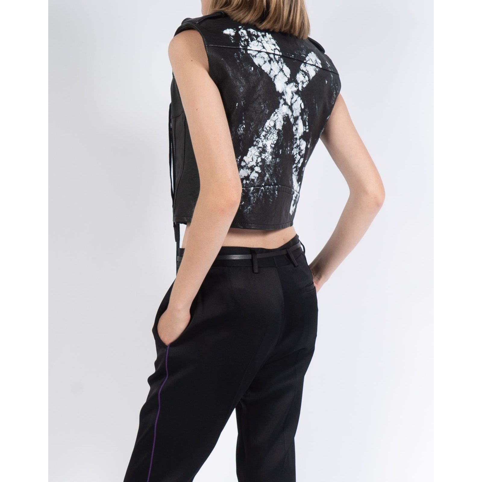 Haider Ackermann SS16 Handpainted Waistcoat in Black Leather Size S / US 4 / IT 40 - 1 Thumbnail