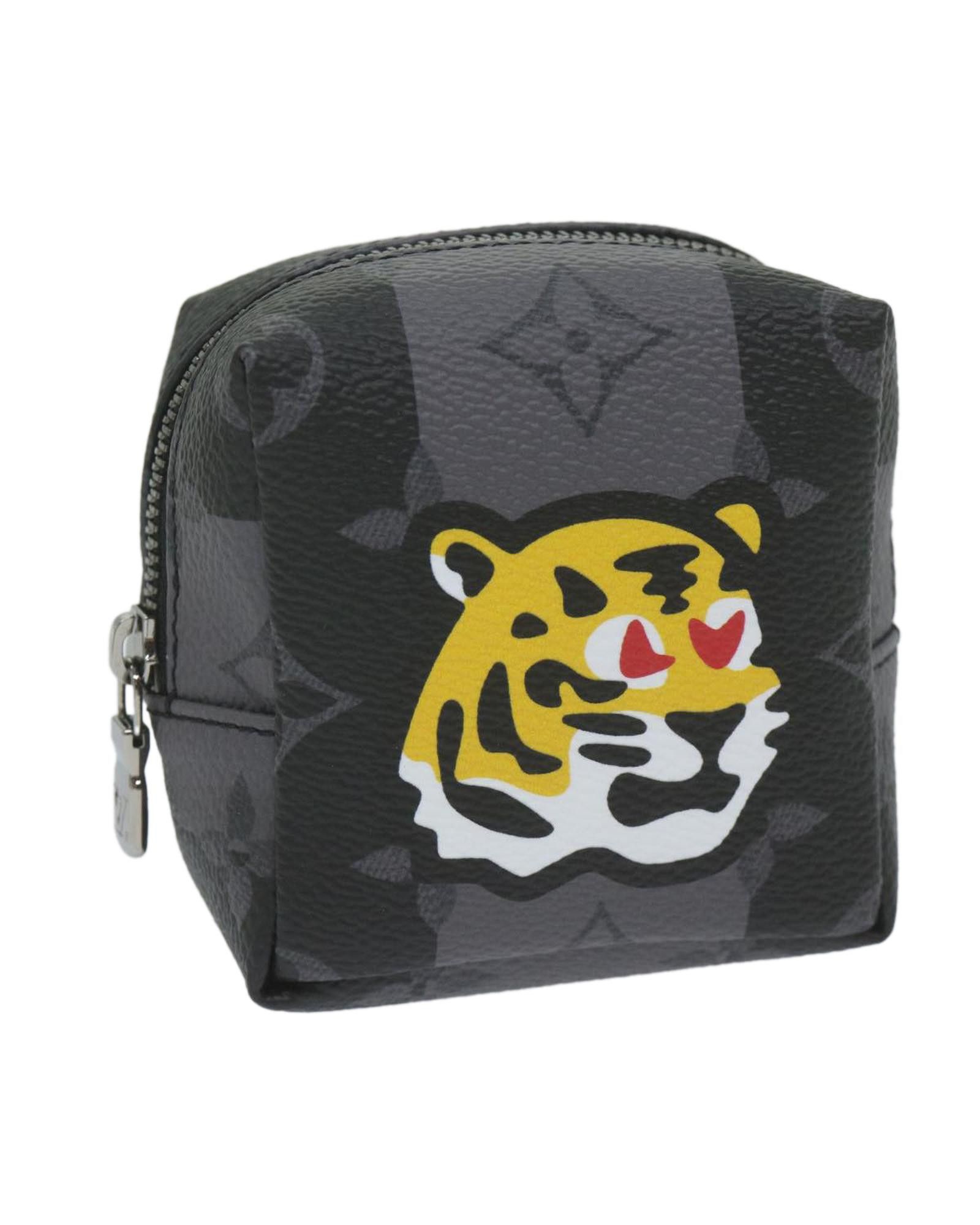 image of Louis Vuitton Monogram Eclipse Canvas Tiger Pouch in Grey, Women's
