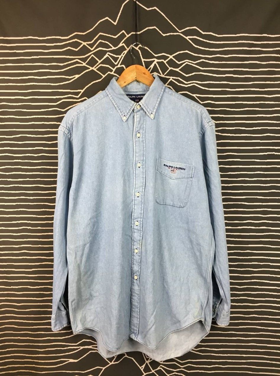 Ralph Lauren Vtg 90s Ralph Lauren Sport Tilden Denim Button Down Shirt Size US M / EU 48-50 / 2 - 2 Thumbnail