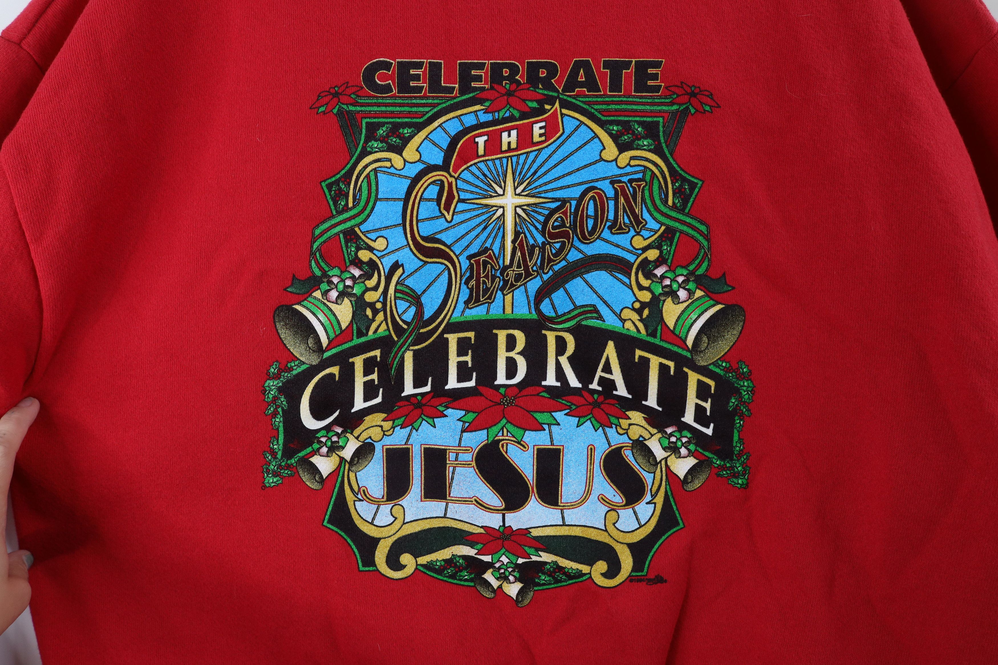 Vintage Vintage 90s Celebrate The Season Jesus Sweatshirt Red Size US XL / EU 56 / 4 - 6 Thumbnail