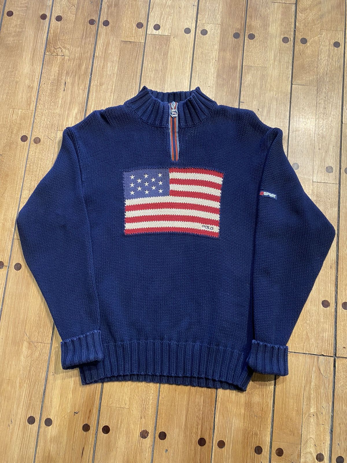 Polo Ralph Lauren 1990s Polo Sport by Ralph Lauren American flag knit sweater Size US XL / EU 56 / 4 - 1 Thumbnail
