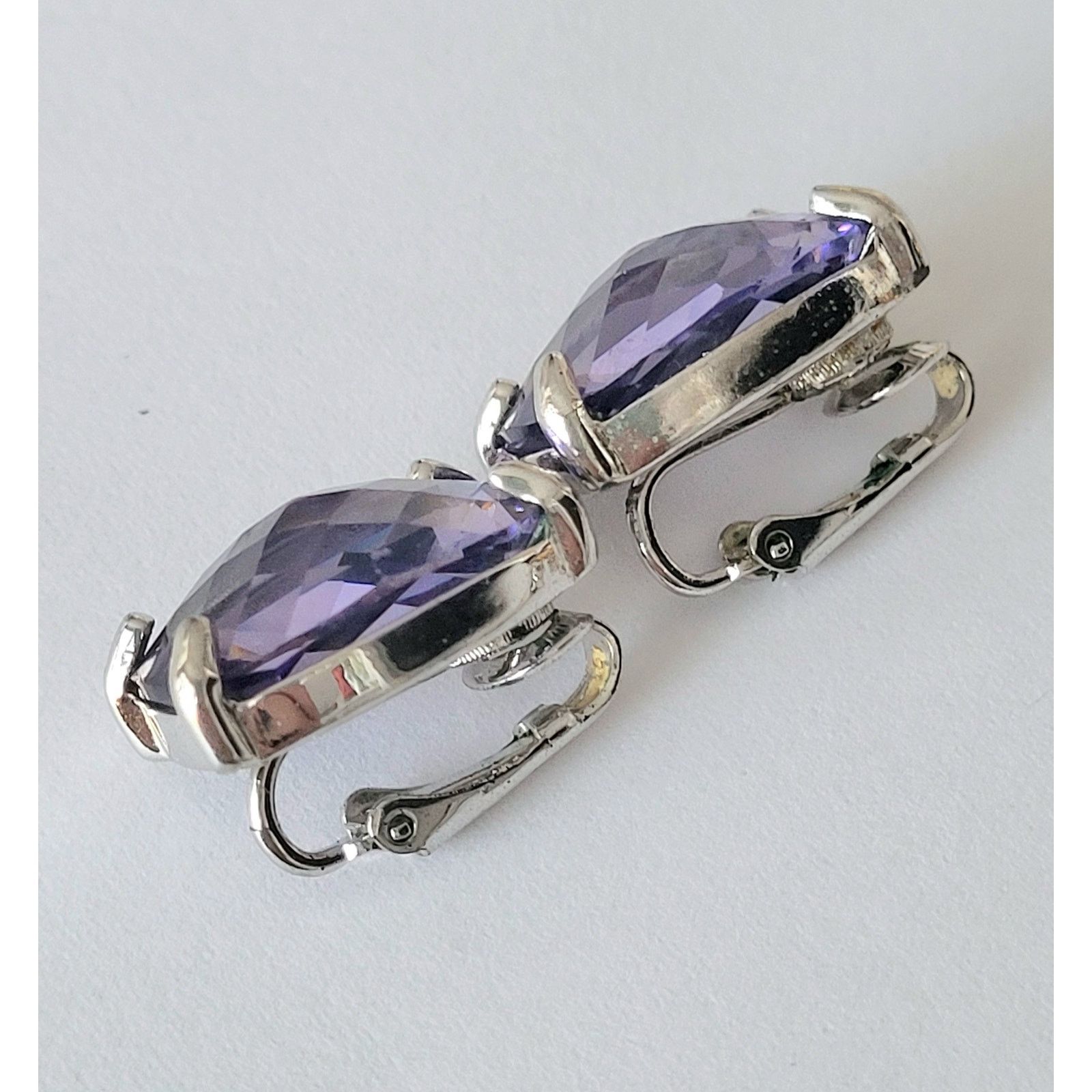 Swarovski Swarovski Crystal Earrings Tanzanite Purple Silver Clip Size ONE SIZE - 6 Thumbnail