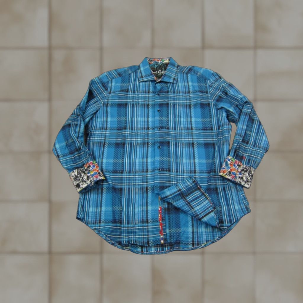 Robert Graham VINTAGE Robert Graham Shirt Mens L Blue Plaid Cotton 90s Tropical Barrel Cuff Collared Long Sleeve Dress Shirt Size US L / EU 52-54 / 3 - 1 Thumbnail