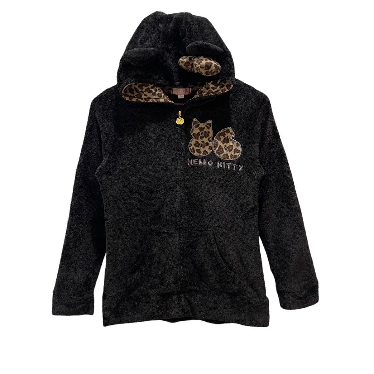 Anime Hello Kitty Leopard Print Velvet Hoodie Zipper Jacket Size M / US 6-8 / IT 42-44 - 4 Thumbnail