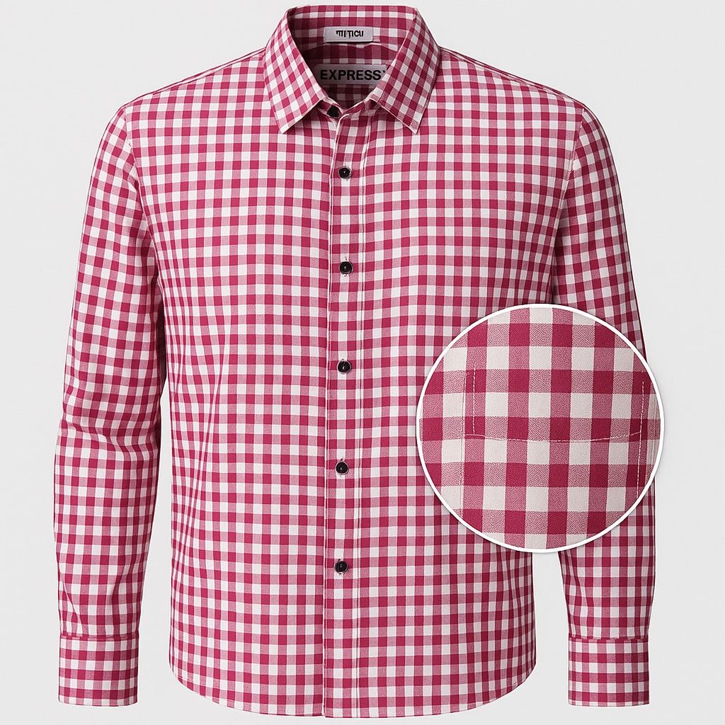 Express Express Fitted Gingham Shirt M 15-15.5 Red White 100% Cotton Size US M / EU 48-50 / 2 - 1 Thumbnail