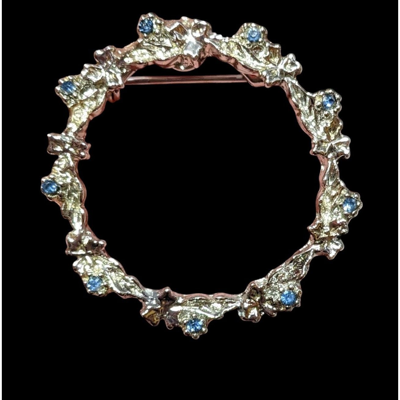 Other Dainty Blue And Silver Floral Rhinestone Wreath Brooch Size ONE SIZE - 1 Thumbnail