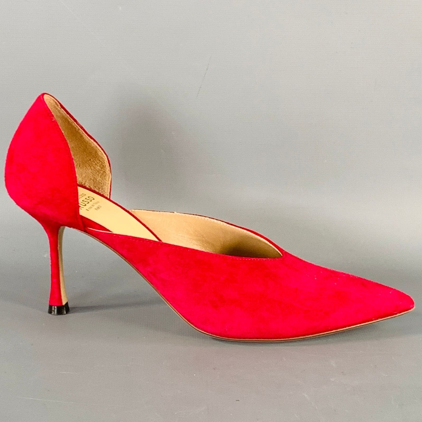 Other FRANCESCO RUSSO Size 7 Red Suede Pointed Toe D'Orsay Pumps Size US 7 / IT 37 - 3 Thumbnail