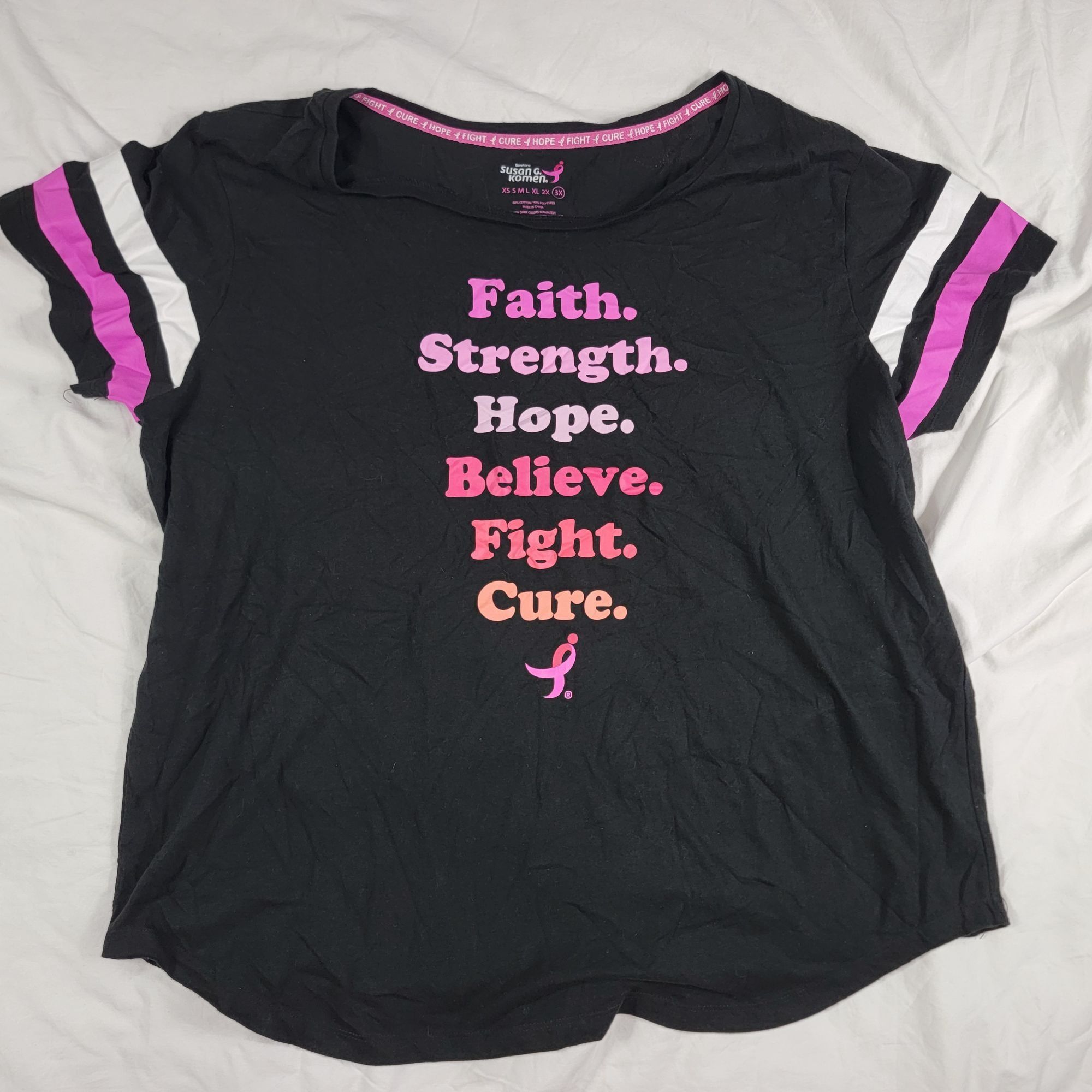 Other Susan G Komen Womens 3X Black Graphic Tee Shirt Faith Streng Size 3XL / US 20-22 - 1 Thumbnail