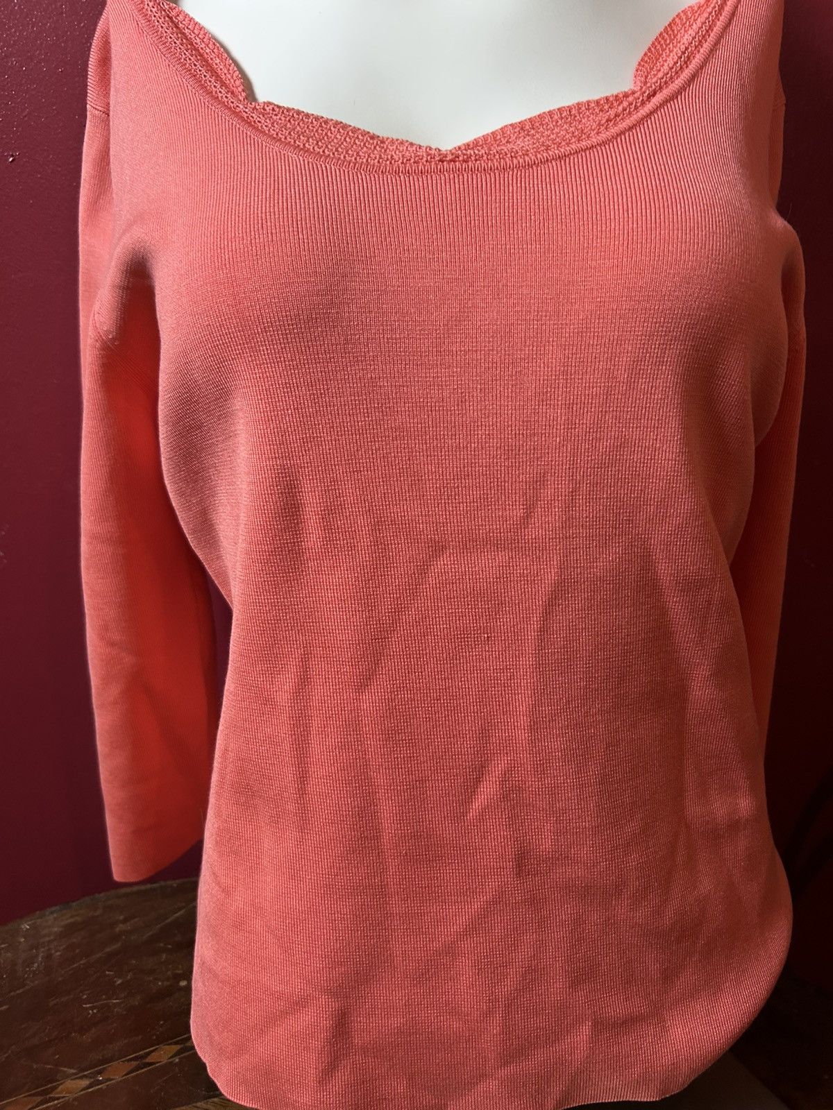 Ann Taylor Ann Taylor Coral Lace Trim Large Long Sleeve Top Size L / US 10 / IT 46 - 2 Thumbnail