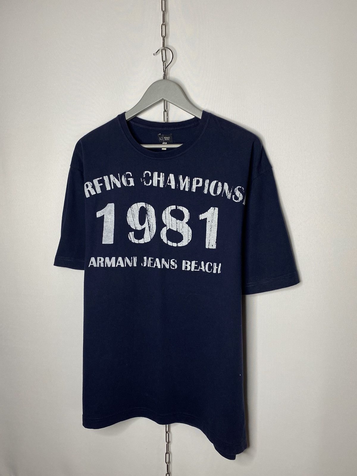 Armani × Vintage Vintage Armani Jeans Surfing Champions Big Logo T-Shirt Size US XL / EU 56 / 4 - 2 Thumbnail