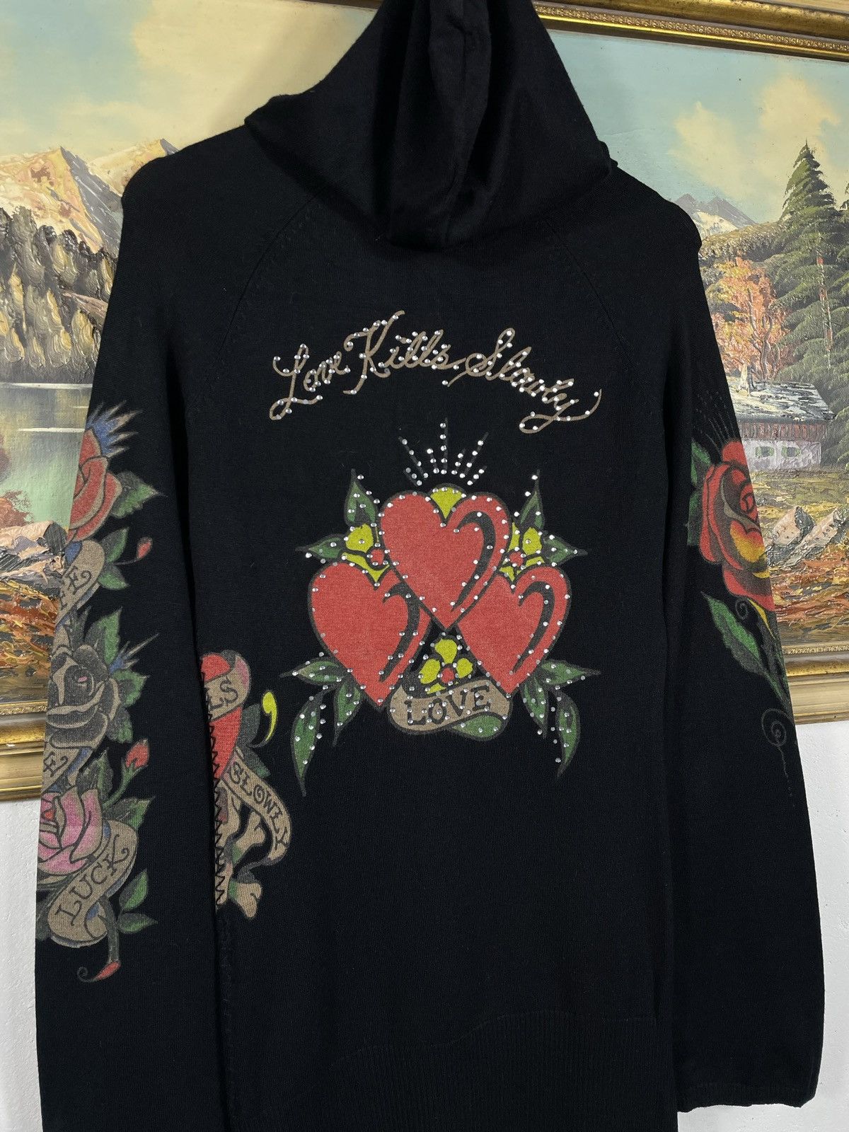 Christian Audigier × Ed Hardy × Vintage Ed Hardy Retro 00s Knitwear With Crystals Affliction Grunge Size M / US 6-8 / IT 42-44 - 9 Thumbnail
