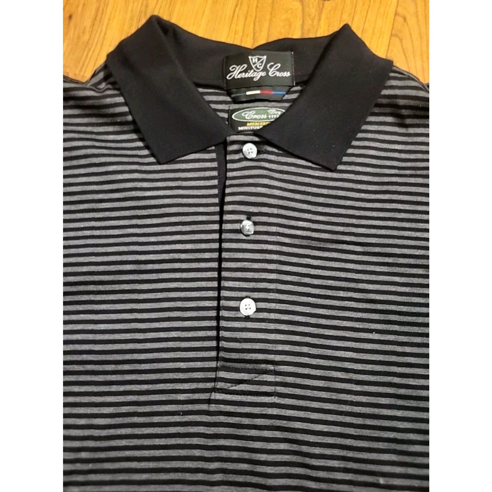Vintage Heritage Cross Polo Shirt Striped Short Sleeve Cotton Blend Moisture Wicking Black Gray Mens Small Polo Shirt 39 in Chest Classic Mercerized Golf Size US S / EU 44-46 / 1 - 2 Thumbnail