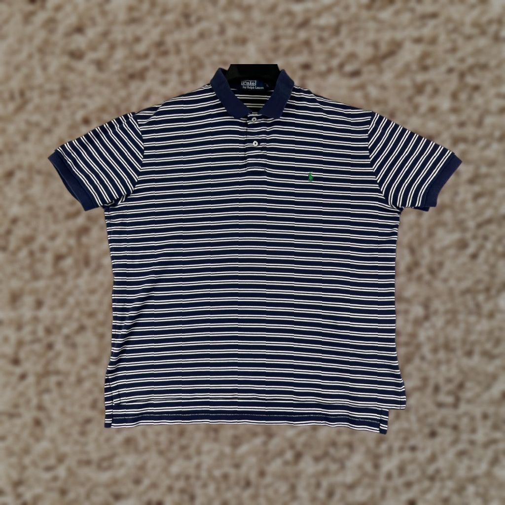 Ralph Lauren VINTAGE Ralph Lauren Polo Shirt Mens Large Blue White Stripe Golf Cotton Size US L / EU 52-54 / 3 - 1 Thumbnail