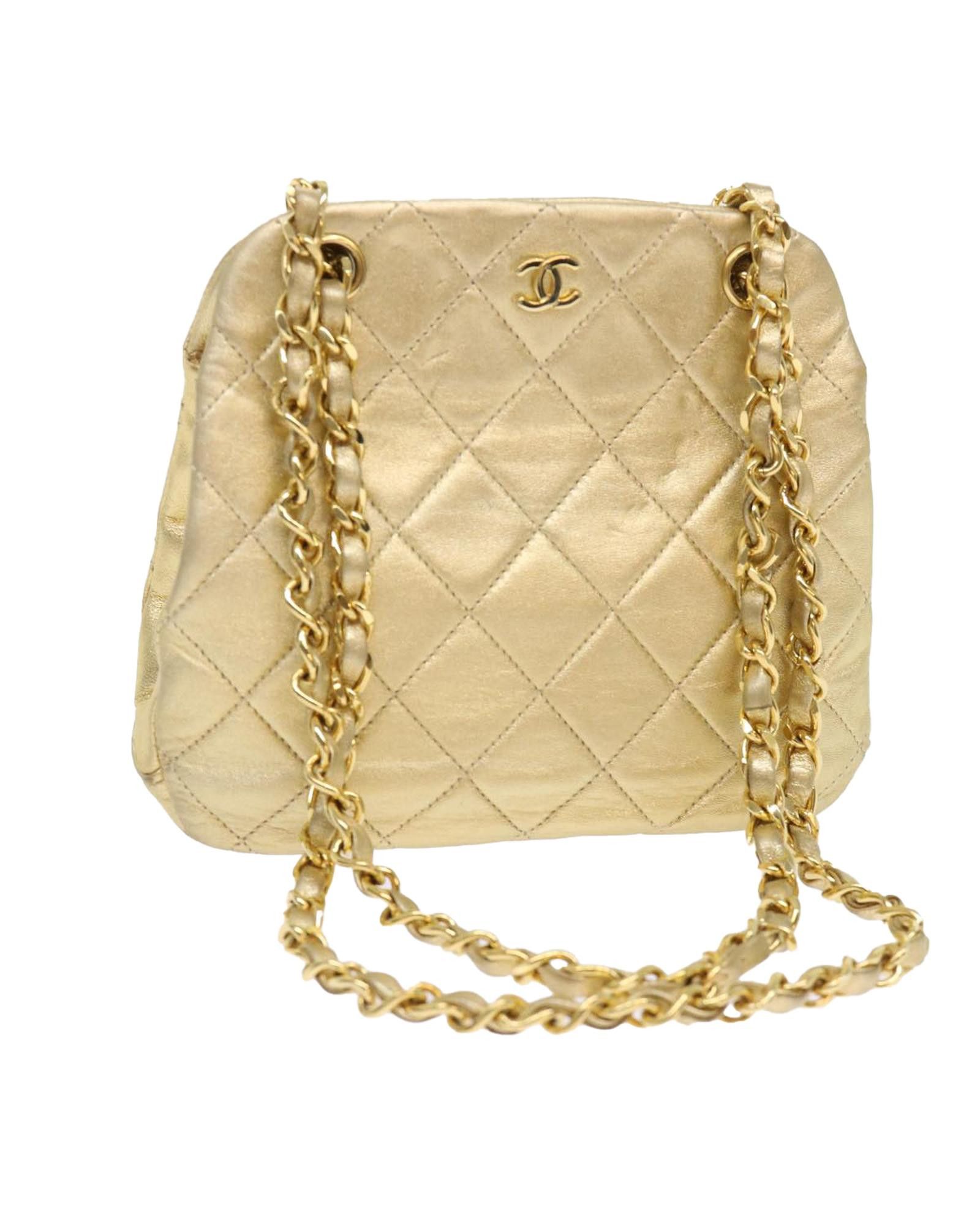 image of Chanel Gold Chain Matelasse Shoulder Bag - Authentic, Women's