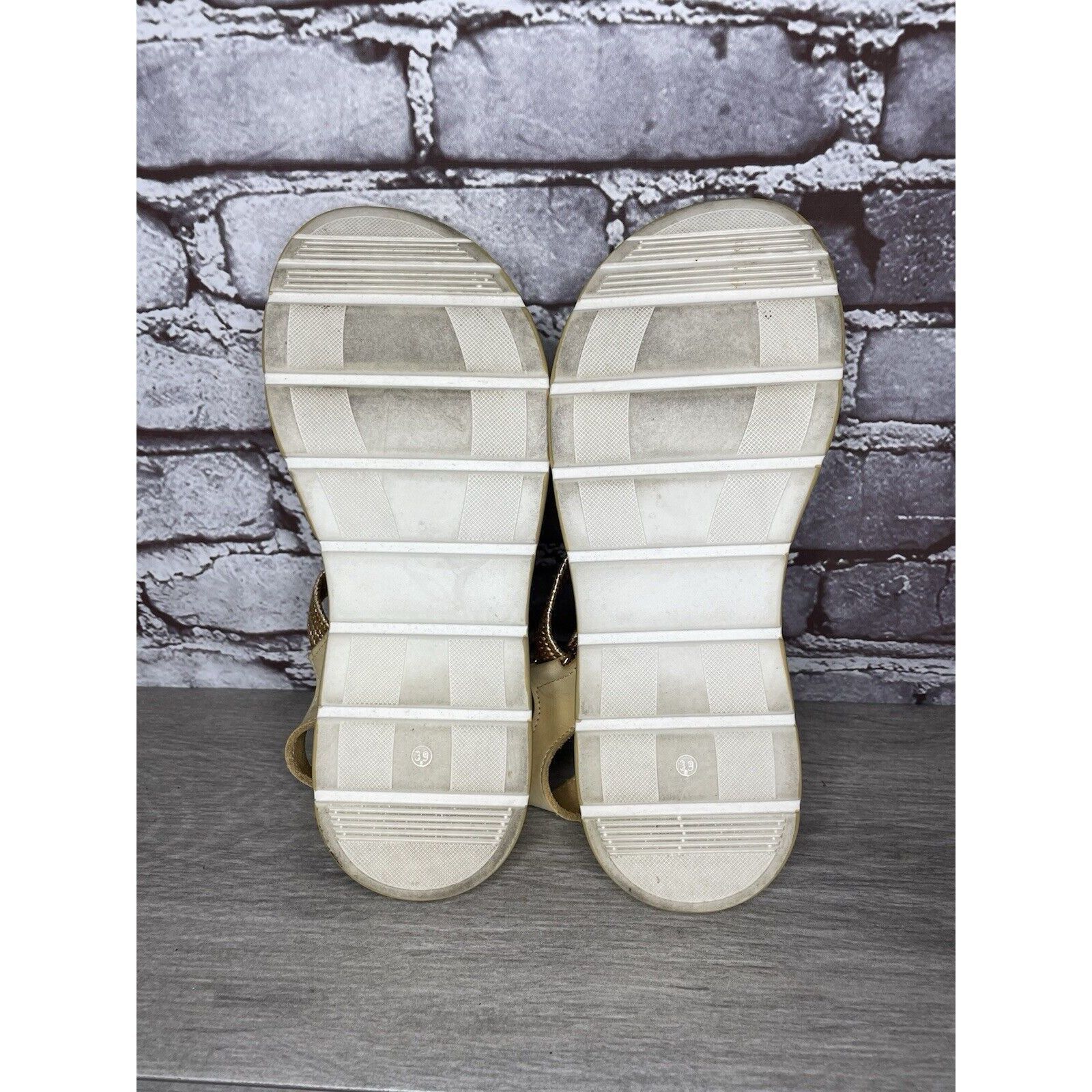 Other Fantasy Sandals Tan Nubuck Fabric Cross Strap Wedge Flex Sol Size US 8.5 / IT 38.5 - 23 Thumbnail