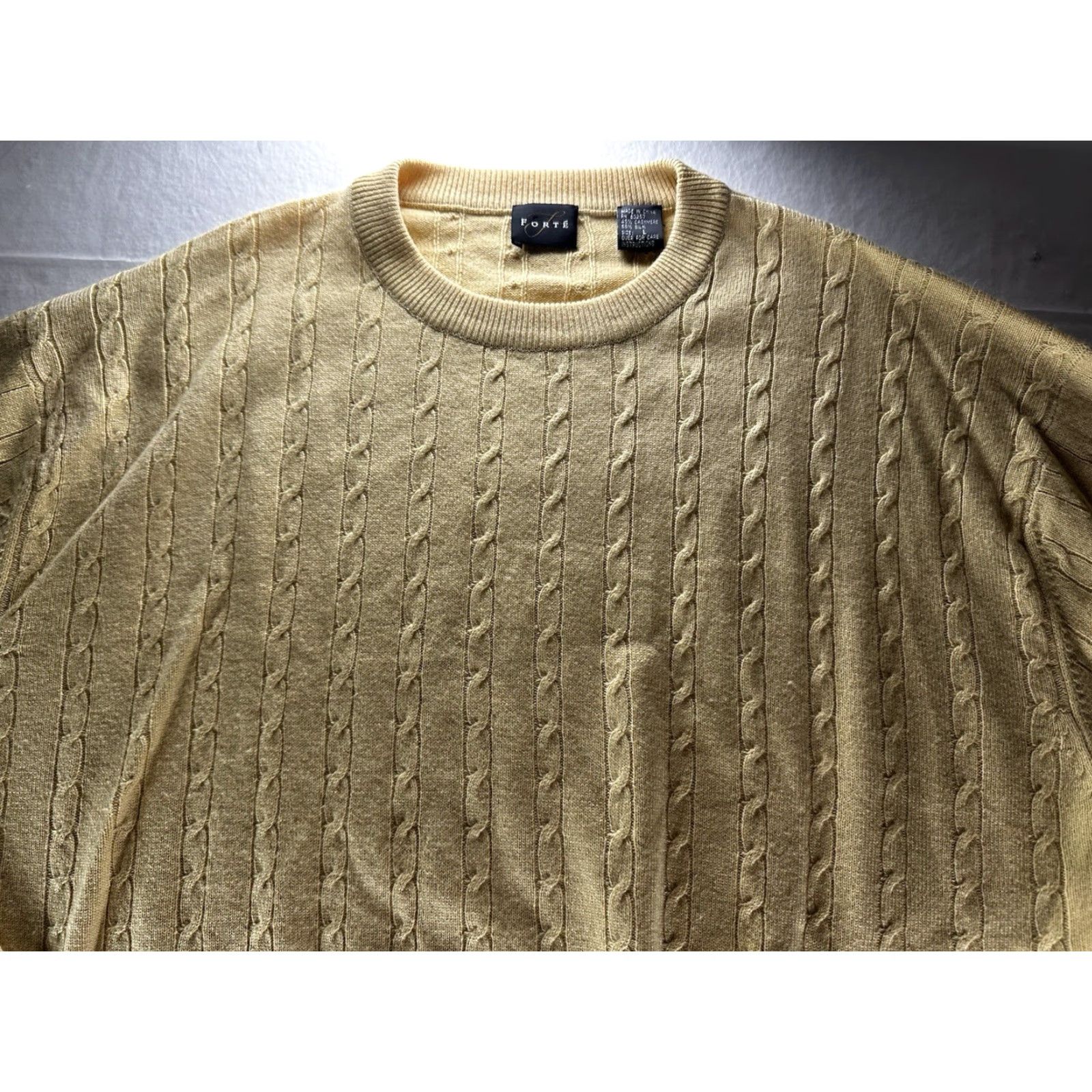 Vintage Forté Cable Knit Sweater Mens Large XL Cashmere Silk Blend Lightweight Soft Black Crew Neck Pullover Cardigan Style Size US XL / EU 56 / 4 - 4 Thumbnail