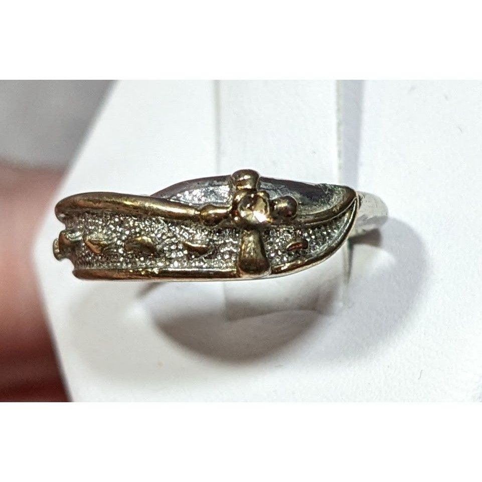 Other Religious Footprint And Cross Christian Silver Tone Ring Size ONE SIZE - 7 Thumbnail