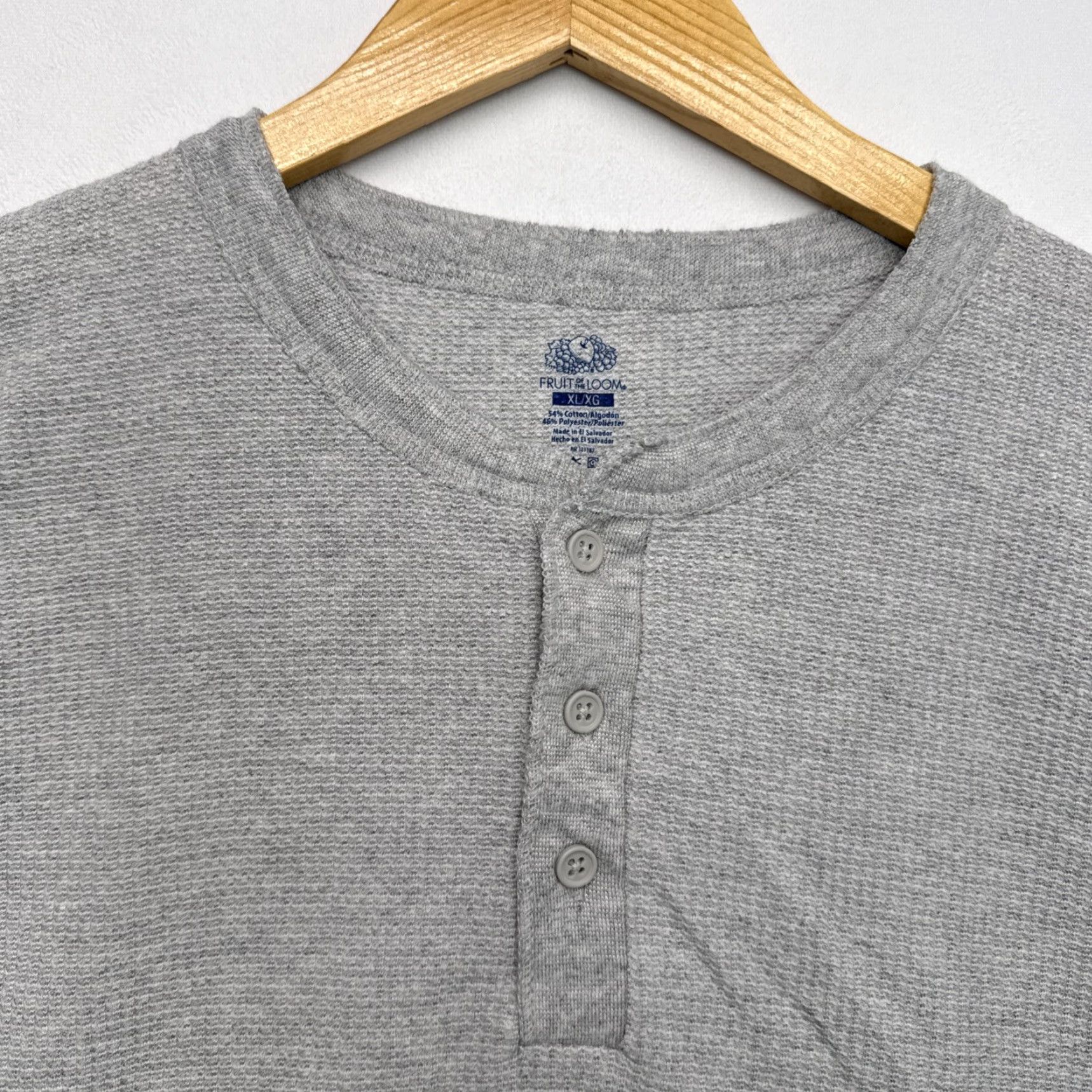 Fruit Of The Loom Fruit of the Loom Thermal Henley Shirt Mens XL Gray Long Sleeve Size US XL / EU 56 / 4 - 2 Thumbnail