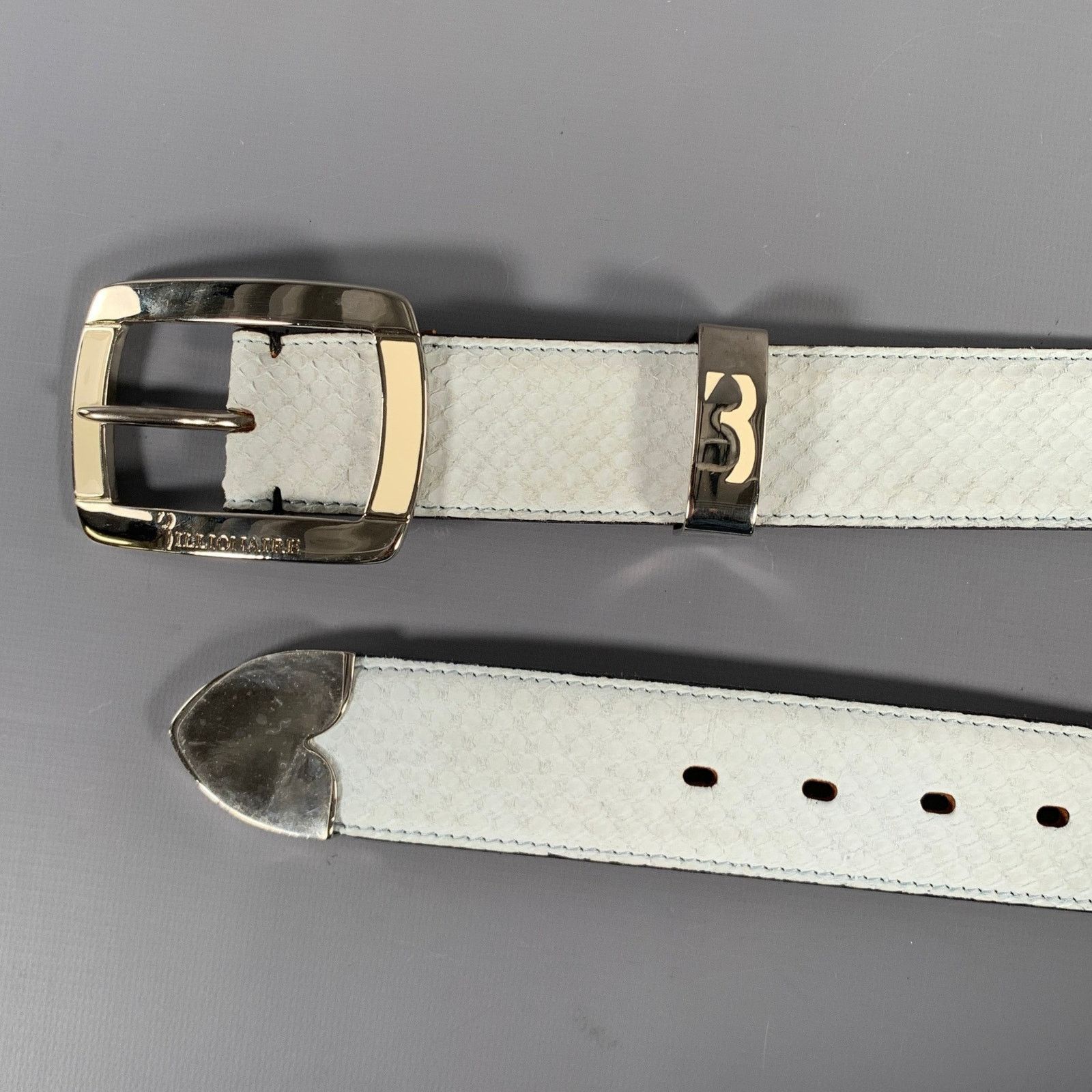 Billionaire Couture Size 40 Off White Textured Phython Skin Leather Belt Size 40 - 8 Thumbnail