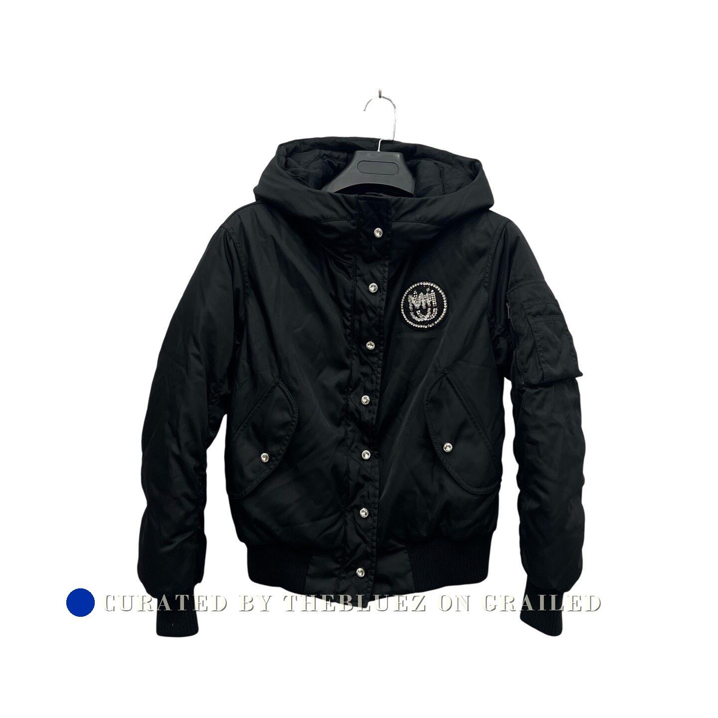 Miu Miu Miumiu Black Rhinestone Logo Hooded Down Jacket Size S / US 4 / IT 40 - 1 Thumbnail