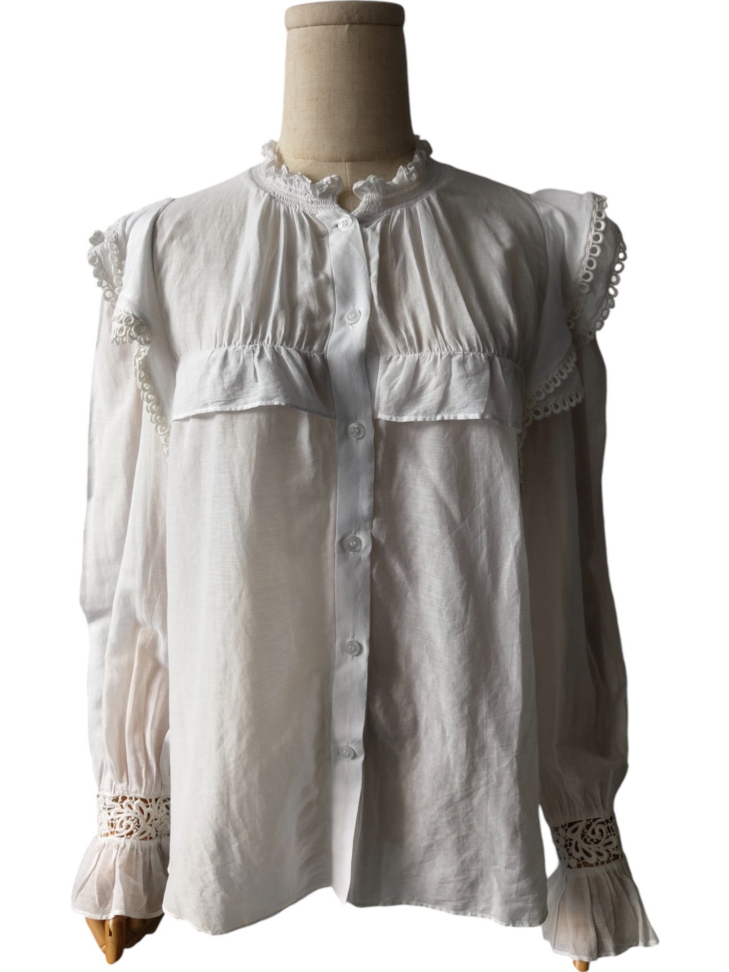 Isabel Marant Etoile White Cotton Laced Poplin Shirt Size XS / US 0-2 / IT 36-38 - 1 Thumbnail