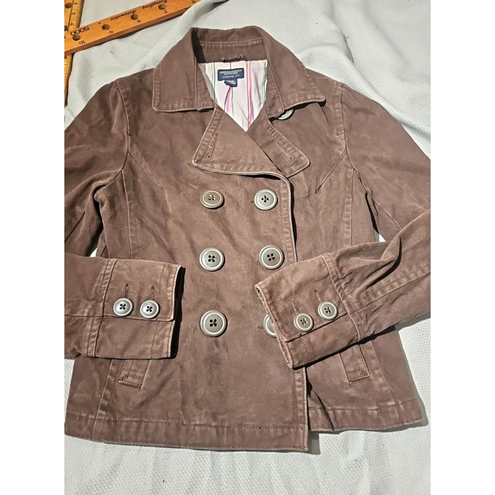 American Eagle Outfitters VINTAGE American Eagle Outfitters Jacket Womens Medium Brown Brushed Cotton Overcoat Pea Coat 90s Preppy Hip Hop City Casual Womens Size L / US 10 / IT 46 - 3 Thumbnail