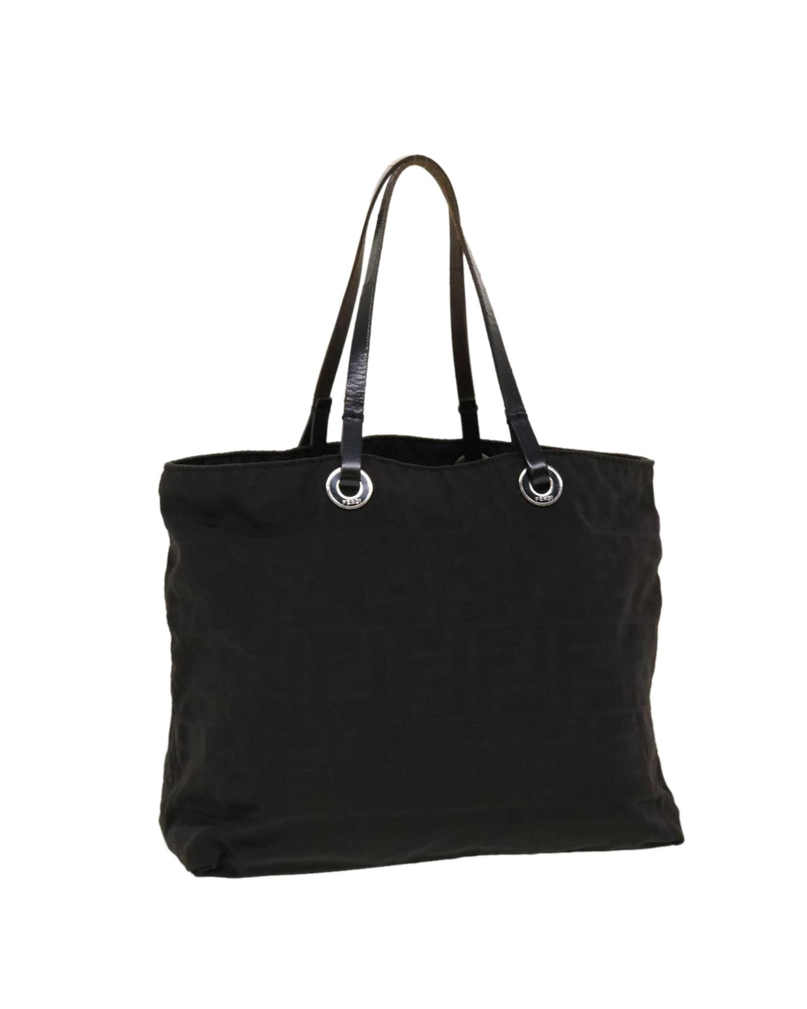 image of Fendi Black Zucca Canvas Nylon Tote Bag, Women's