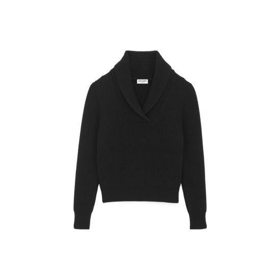 Saint Laurent Paris o1s1wg110925 750969 Shawl-Neck Sweater Ribbed Wool in Black Size US XS / EU 42 / 0 - 1 Preview
