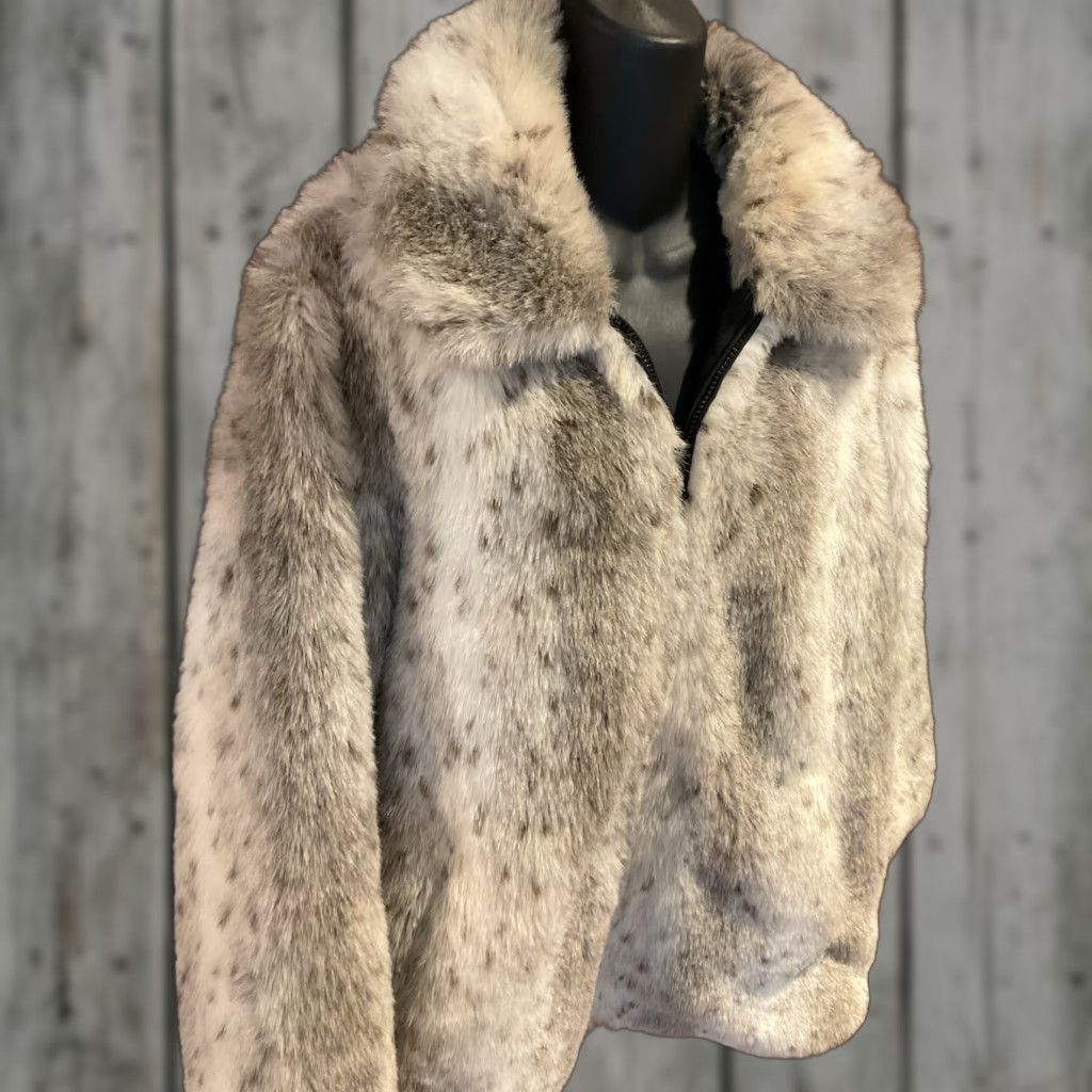 VINTAGE Karen Hart Jacket Women Reversible Faux Fur Leopard Snow Multicolor Pea Coat - L - Long