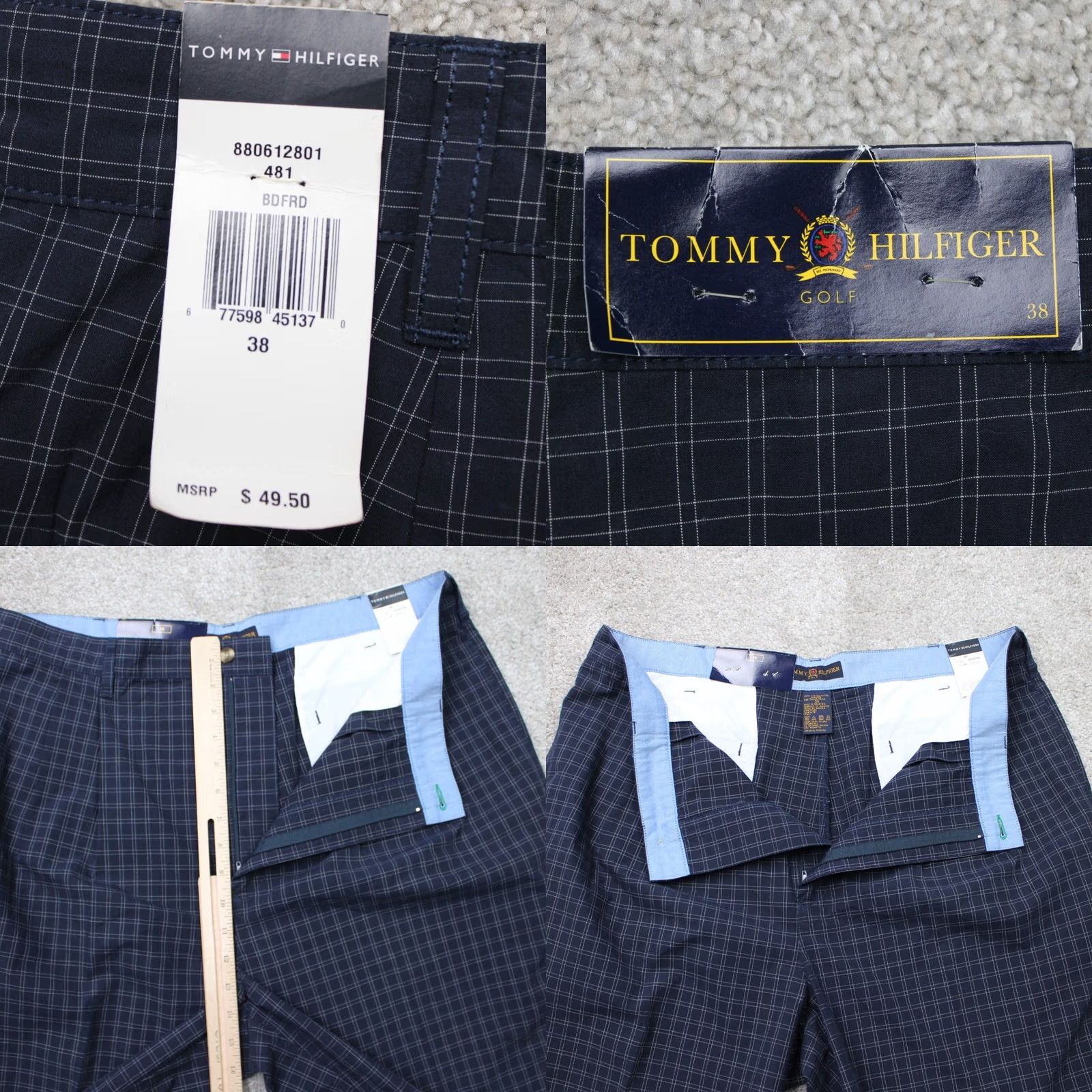 Tommy Hilfiger Tommy Hilfiger Mens 38 Blue Checkered Chino Shorts 100% Cotton 8" Flat Front NWT Casual Slim Progressive? Size US 38 / EU 54 - 8 Thumbnail