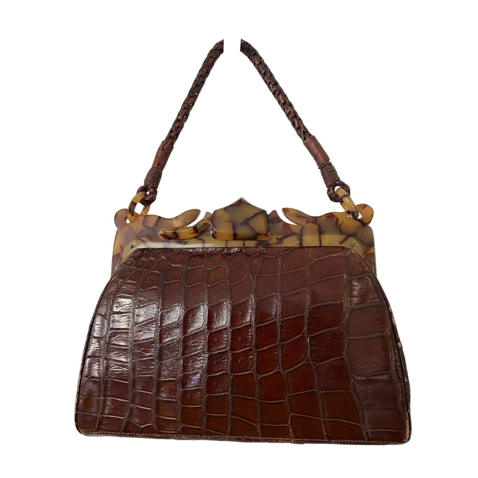 Vintage Vintage butterscotch bakelite frame Alligator hornback purse Size ONE SIZE - 2 Thumbnail