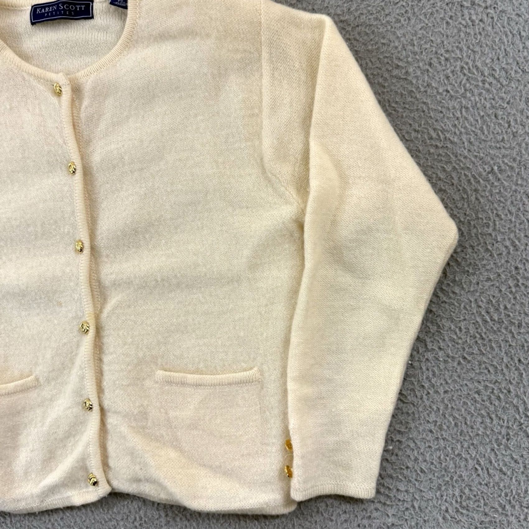 Vintage Karen Scott Cardigan Sweater Womens Small Petite Ivory Cream Long Sleeve Preppy Size S / US 4 / IT 40 - 5 Thumbnail