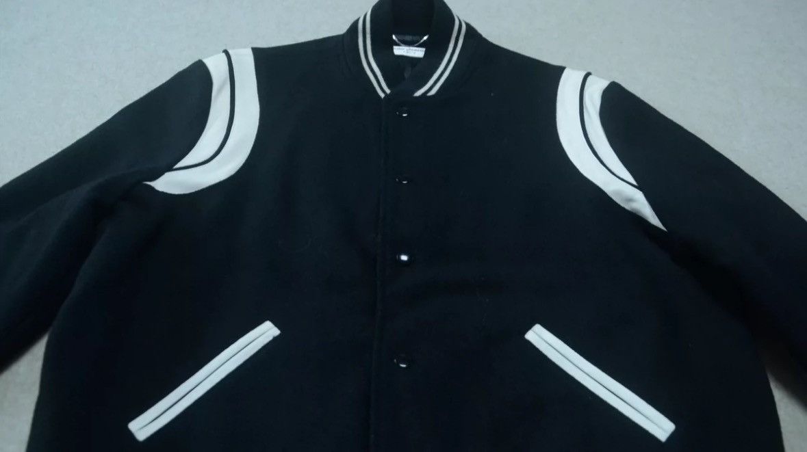 Saint Laurent Paris × Yves Saint Laurent Saint Laurent black and white wool patchwork baseball jacket Size US XL / EU 56 / 4 - 3 Thumbnail