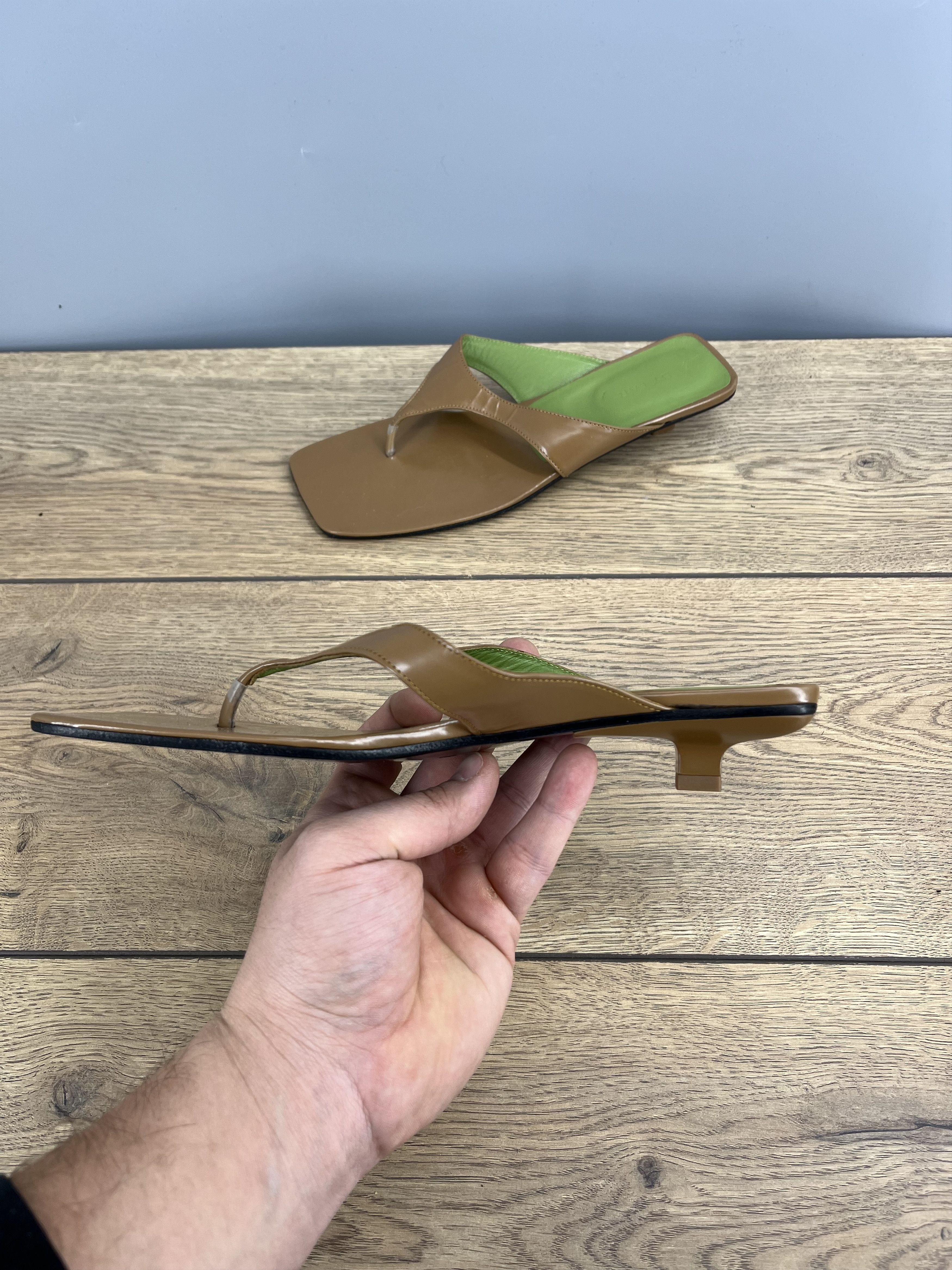 By Far By Far Brown Leather Thong Sandals Square Toe Size US 7.5 / IT 37.5 - 3 Thumbnail