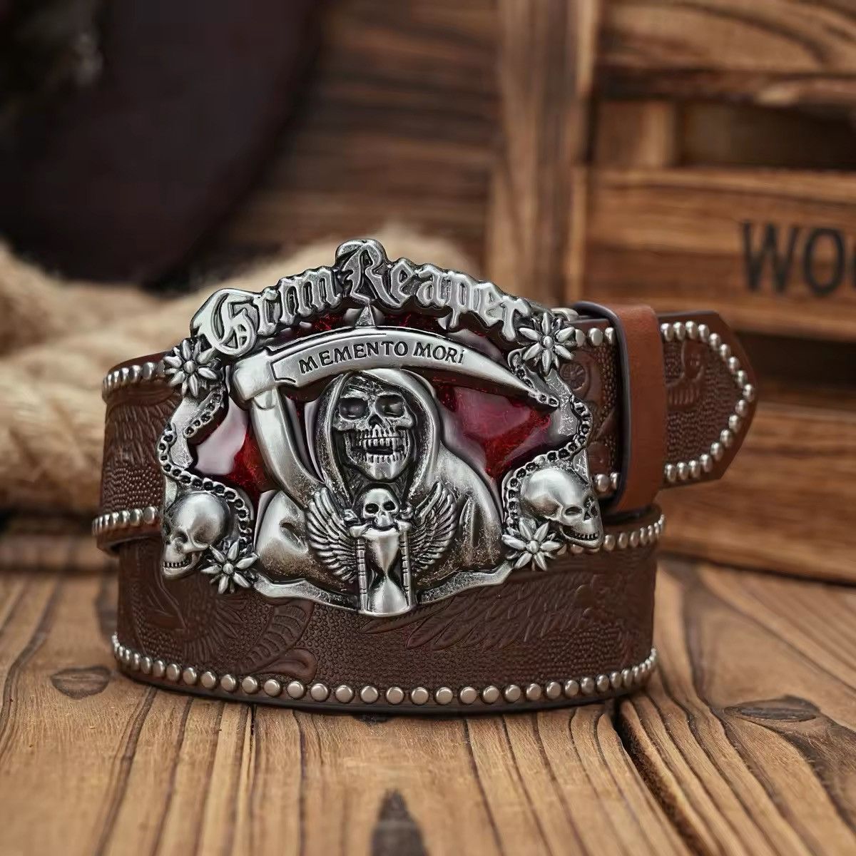 Leather Grim Reaper PU Leather Belt Size ONE SIZE - 1 Thumbnail