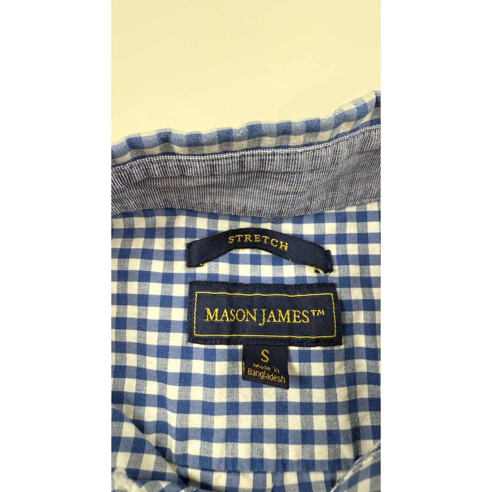 Vintage Mason James Shirt Mens Small Stretch Check Gingham Short Sleeve Button Up Blue Size US S / EU 44-46 / 1 - 2 Thumbnail