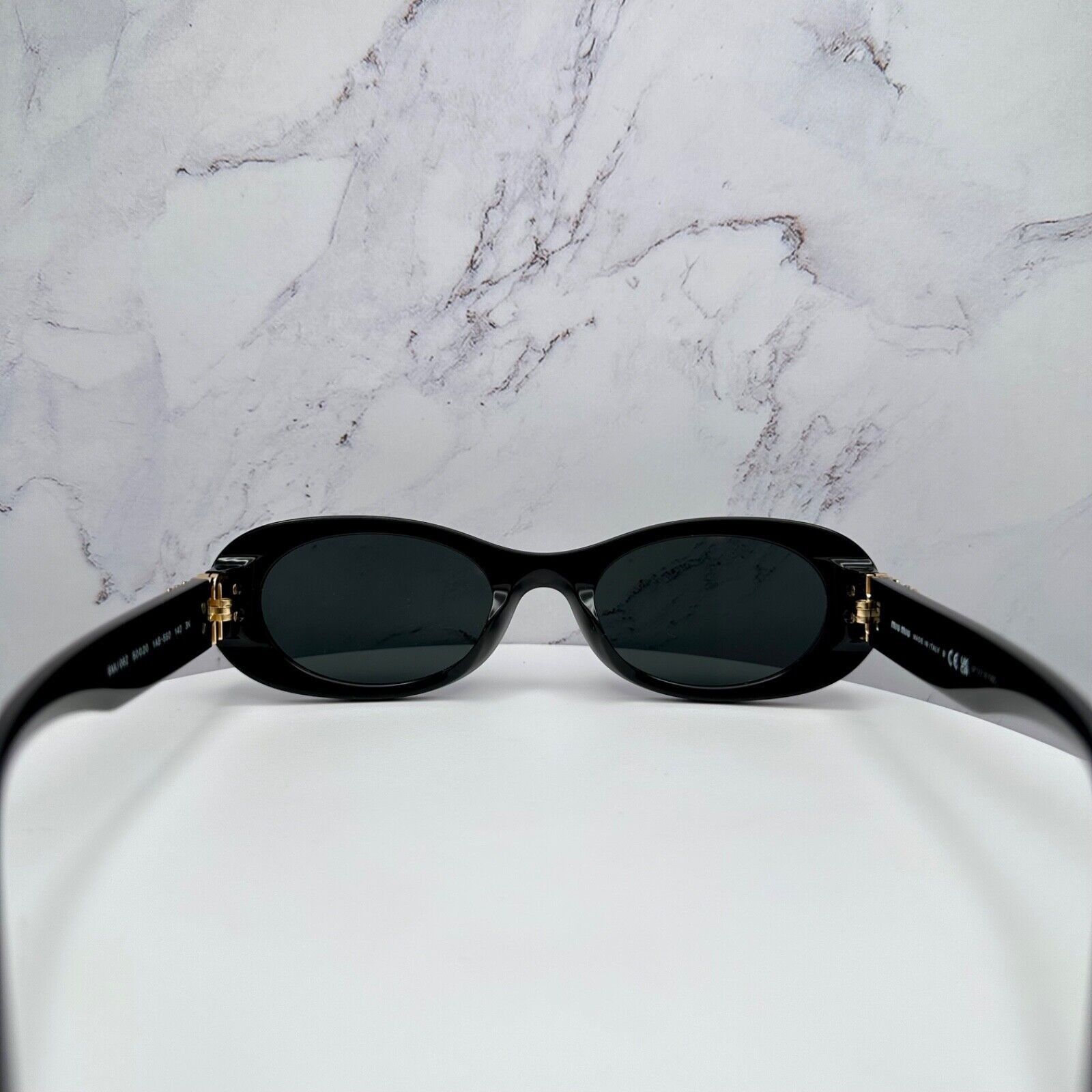 Miu Miu New MIU MIU Sunglasses Black Oval Gold Metal Logo Authentic Size ONE SIZE - 18 Thumbnail