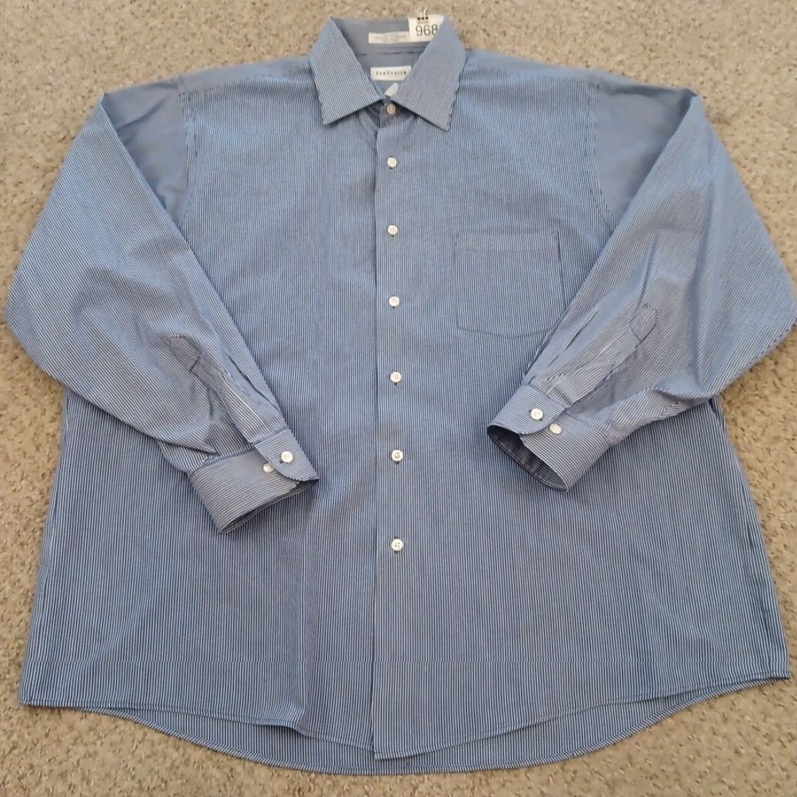 Van Heusen Van Heusen Shirt Mens XL Blue Striped Long Sleeve Button-Up Cotton Blend Size US XL / EU 56 / 4 - 2 Thumbnail