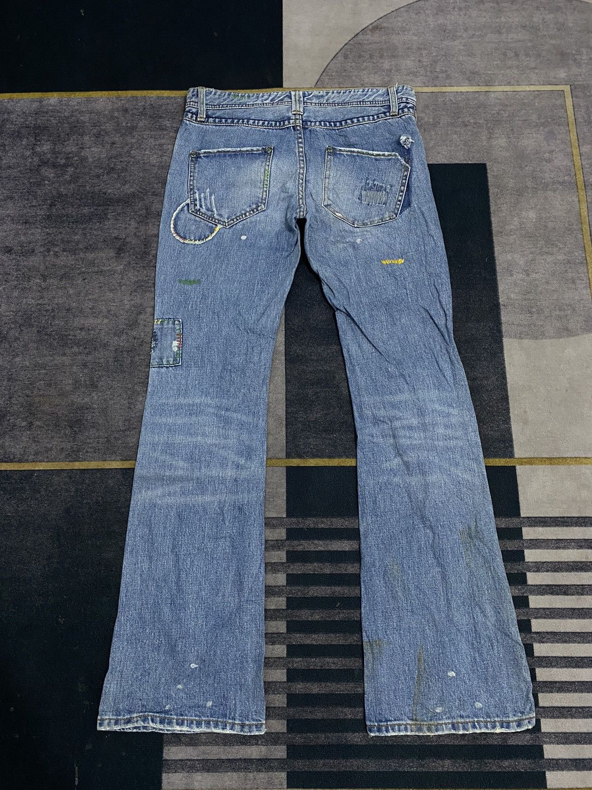 Hysteric Glamour BACK NUMBER DISTRESSED FLARE BOOT CUT DENIM PANTS Size US 32 / EU 48 - 3 Thumbnail